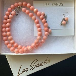 Lee Sands 18” necklace and drop earring set coral/peach